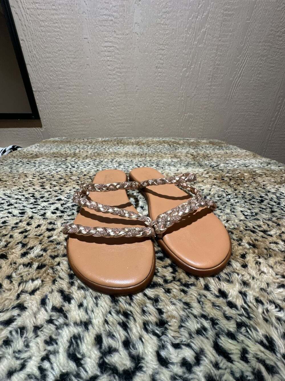Marella Made in Italy Rose Gold Braided Straps Flat Sandals